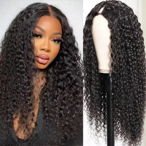 Miniatura 11 de Pelucas de Raya en V Rizadas con Forma de V para Mujeres Negras, Sin Mechas Fuera, Mejora de Raya en U, Sin Pegamento, Peluca Completa con Clip