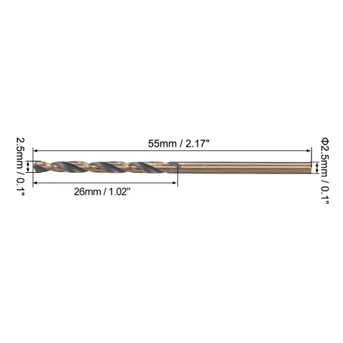 Miniatura 2 de uxcell 5 brocas de vástago recto de 0.098 in de titanio dorado y nitruro negro recubierto de acero de alta velocidad (HSS) 4341 con vástago de 0.098