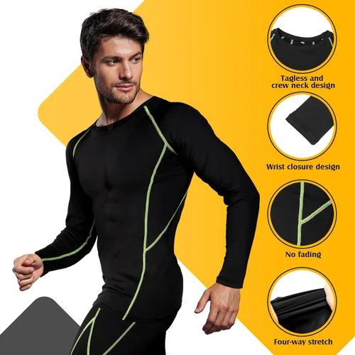 Miniatura 3 de Suhine 3 Pcs Men's Thermal Underwear Set Sport Winter Base Layer with Fleece Lined Base Layer Bottom Top Winter Shirt Pants