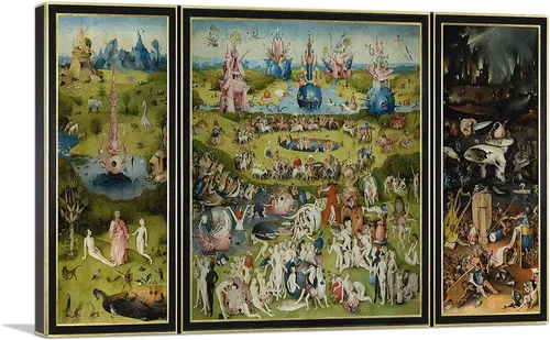 ARTCANVAS Hieronymus Bosch 1515 - Lienzo decorativo con borde amarillo y negro impreso, póster enmarcado estirado, decoración de pared giclée, 12 x