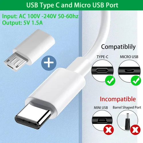Miniatura 2 de Fuente de alimentación de 5 V 1.5 A, cargador de 5 voltios con puertos tipo C y micro USB, para Kindle de 5 voltios, teléfonos inteligentes