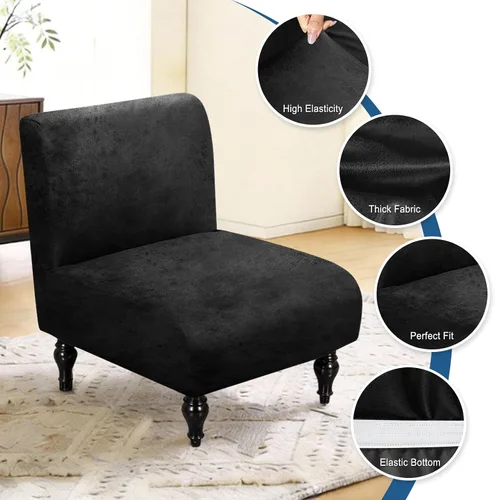 Miniatura 6 de ANARACHON Armless Accent Chair Cover Slipcover,Faux Leather Armless Slipper Chair Cover, Washable Non-Slip Furniture Protector and Home Decor for