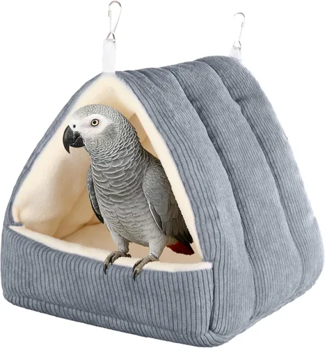 Miniatura 12 de Cama para pájaros para jaula de invierno, cálida cama para pájaros con hamaca colgante de felpa suave y tienda de campaña, nido para dormir Amarillo