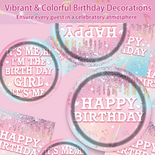 Miniatura 7 de Juego de vajilla para fiesta de cumpleaños para niñas, platos de papel y servilletas de cumpleaños, suministros de fiesta, decoración de fiesta