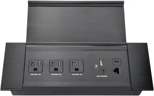 Caja de conectividad de cepillo Caja de alimentación para mesa de conferencias con 3 tomas de corriente+1 cargador USB-A y tipo C+1 CAT6+ 1