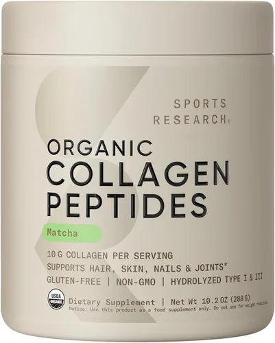 Sports Research Péptidos de Colágeno Premium en Polvo y Té Verde Matcha Orgánico - Suplemento de Proteína en Polvo de Colágeno con Matcha Japonés y