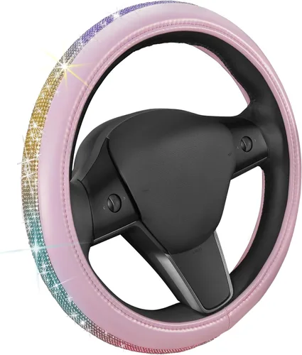 Miniatura 11 de Carbella Funda de volante suave de piel sintética trenzada negra, tamaño estándar de 15 pulgadas, se adapta a la mayoría de vehículos, funda mullida