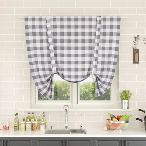Miniatura 168 de Cenefas de cortina para ventana de 16 pulgadas de largo, 2 paneles de cuadros búfalo, cortinas pequeñas con bolsillo para barra, estilo clásico