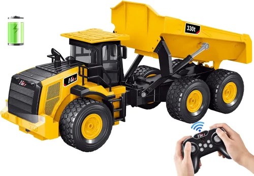 Miniatura 10 de Juguete de excavadora RC de metal 1:18 para niños Vehículo de construcción de control remoto de 11 canales con rociador de agua, luces y sonidos