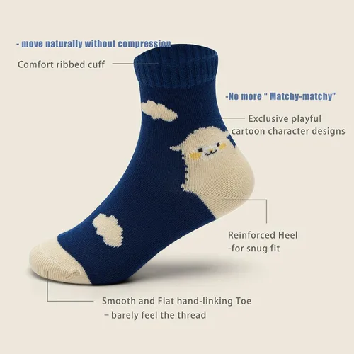 Miniatura 8 de Aisyee Calcetines de algodón para niños, calcetines sin costuras para niños, calcetines coloridos de cuarto de punto, paquete de 6