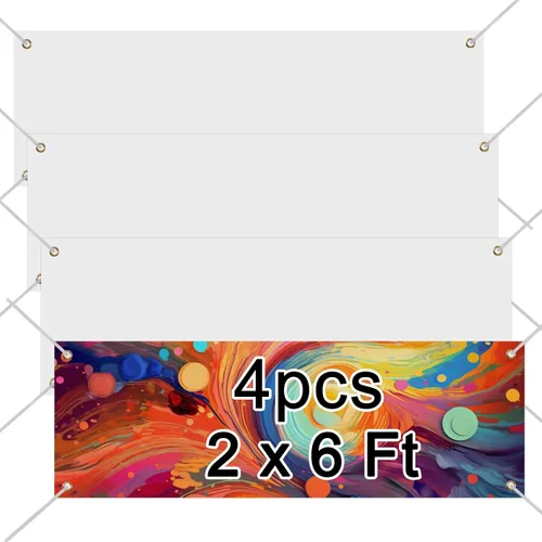 4 pancartas grandes de sublimación en blanco para decorar vinilo, carteles en blanco de tela Oxford de poliéster de 2 x 6 pies con cuerdas para