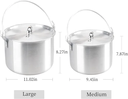 Miniatura 2 de AceCamp Juego de ollas de cocina ligeras de aluminio anidadas con tapa y mango plegable - 4L, 8L, 12L