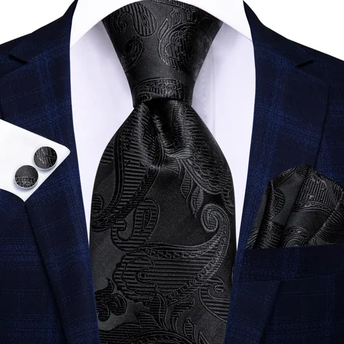 Miniatura 267 de Hi-Tie Corbatas de seda para hombre, diseño de cachemira a rayas, con bolsillo, gemelos cuadrados, conjunto formal de negocios