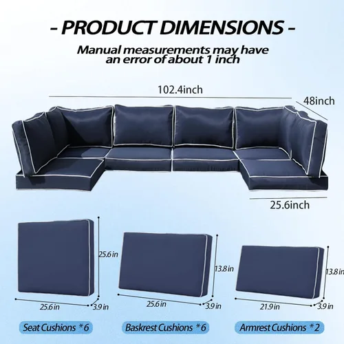 Miniatura 2 de Cojines para muebles de patio, 14 cojines de repuesto resistentes al agua para exteriores, cojines de sofá seccionales para 6 asientos de mimbre