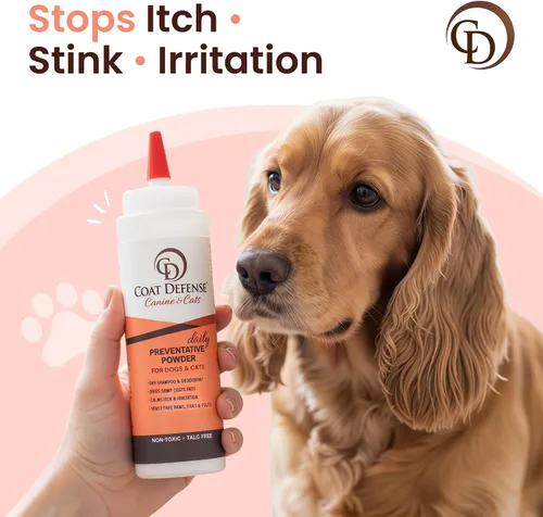 Miniatura 7 de COAT DEFENSE Polvo preventivo diario Fabricado en Estados Unidos Champú para perros sin agua con punta de precisión de 9 onzas y desodorante