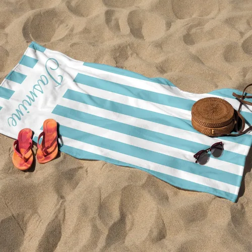 Miniatura 4 de Toallas de playa personalizadas para niños y adultos, toallas de playa a rayas personalizadas con nombre, toallas de microfibra sin arena