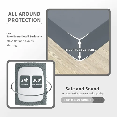 Miniatura 5 de Twin Mattress Protector, Premium 100% Waterproof Mattress Cover, Noiseless Breathable Soft, Fitted Deep Pocket 8-21'' Bed Cover (Grey)