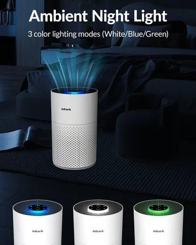 Miniatura 9 de Purificadores de aire para el dormitorio del hogar, filtro de aire ADTARK con filtro 3 en 1, modo de sueño y función de aroma, 3 modos de luz