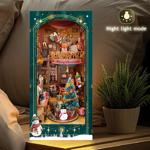 Miniatura 5 de Kit de rincón de libros de bricolaje, decoración de estantería de librería, rompecabezas de madera 3D con LED, regalo de Halloween, Navidad