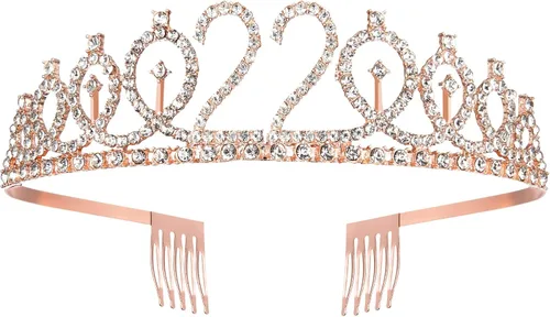 Miniatura 3 de BRT Bearingshui Juego de banda y tiara de cumpleaños número 22 para niñas, corona de oro rosa y fabulosos suministros de recuerdo de fiesta