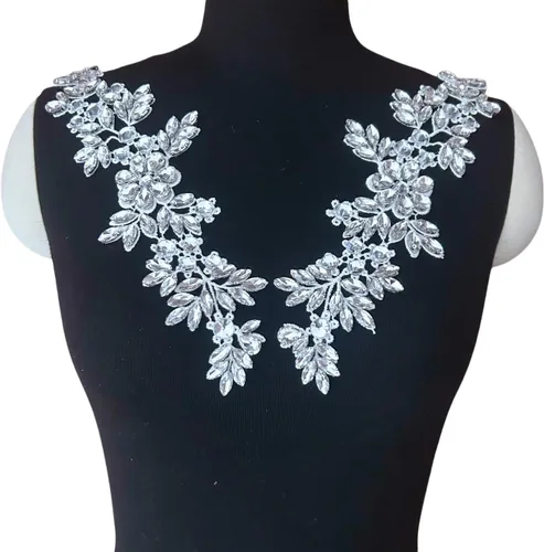 Miniatura 4 de Disfraces de encaje con apliques de cuentas Parches de diamantes de imitación de vidrio blanco Cristales Diseñador DIY Prendas de costura Escenario