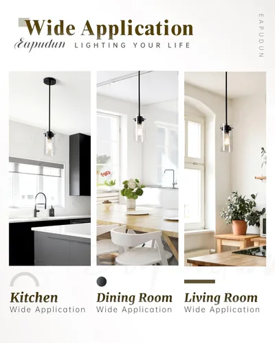 Miniatura 6 de EAPUDUN Lámparas colgantes industriales, iluminación colgante con pantalla de vidrio transparente, lámpara colgante vintage para isla de cocina