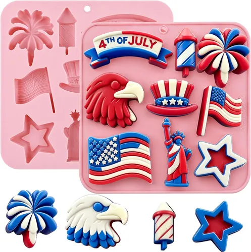 Moldes de silicona para el 4 de julio, paquete de 2 moldes de chocolate para el Día de la Independencia, bandeja patriótica de silicona para dulces,