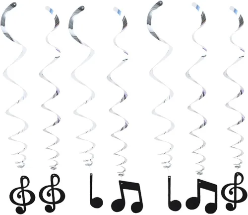 12 espirales colgantes de notas musicales, serpentinas colgantes de techo con temática musical, decoración de fiesta para niños, niñas, adultos,