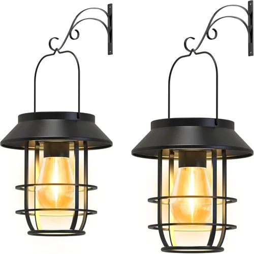 Miniatura 12 de Ahaorigin Faroles solares al aire libre impermeables, luces solares colgantes de alta luminosidad para exteriores con ganchos de pared, faroles