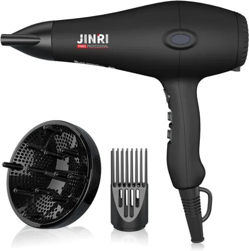 JINRI Secador de pelo, 1875W, 3 de calor y 2 velocidades, con difusor, con concentrador, entrada de aire desmontable, tecnología iónica e