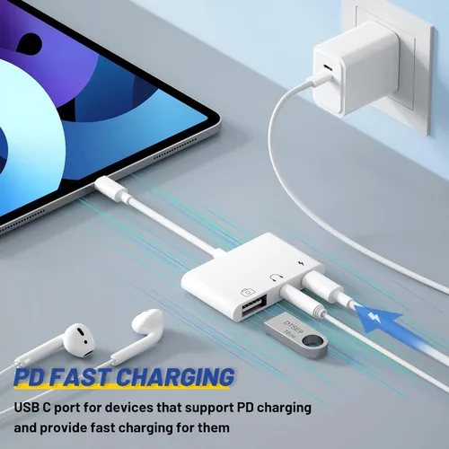 Miniatura 3 de Adaptador USB C a USB 3 en 1 USB C a 0.138 in Adaptador de audio para iPad Adaptador USB