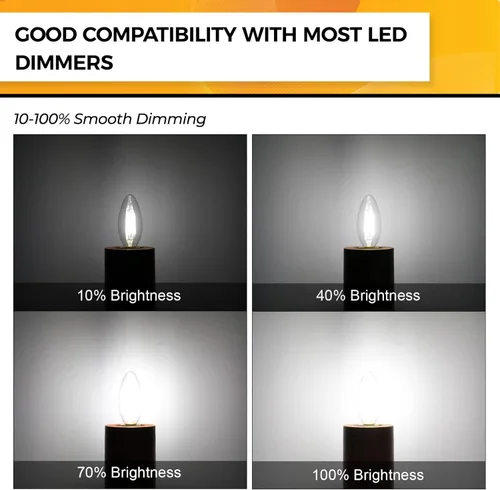 Miniatura 4 de Hizashi - Focos de candelabro LED E12, B11 tipo B, regulables, equivalente a 60 W, 5,000 K, luz diurna, 90+CRI, 6 W, 550 lúmenes, certificación UL