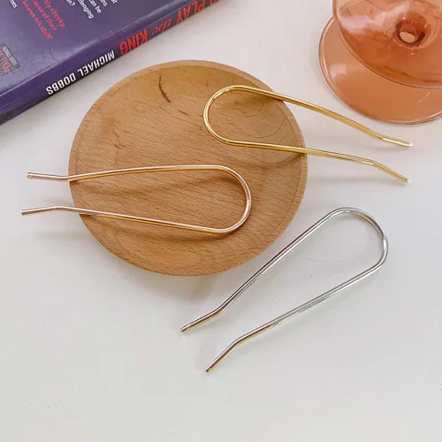 Miniatura 4 de HYFEEL Horquilla de metal para el cabello, 4.6 pulgadas, simple, en forma de U, palillos de pelo updo de aleación chapada en oro de 2 puntas, pinzas