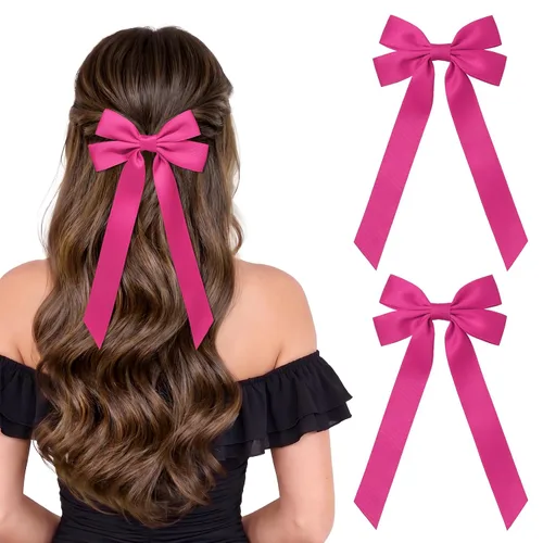 Miniatura 12 de Lazos de satén sedoso y pinzas de cocodrilo, soportes para cola de caballo de cinta negra, accesorios para el cabello para mujeres, niñas, niños