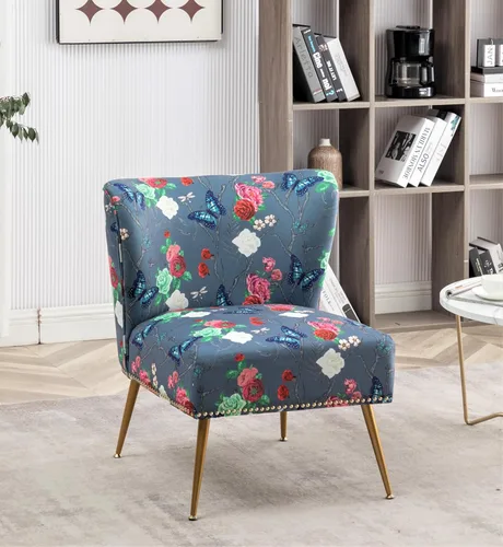 Miniatura 9 de Container Furniture Direct Thia Silla decorativa sin brazos para sala de estar, elegante asiento con ribete de cabeza de clavo, patas de metal 02