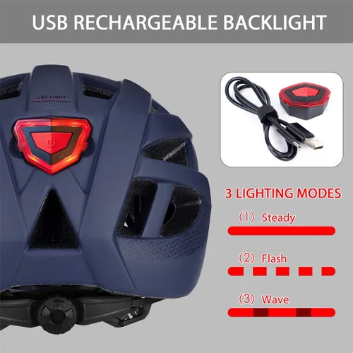 Miniatura 4 de Casco de bicicleta para adultos, hombres y mujeres, con luz - Casco de bicicleta de montaña y carretera con almohadillas de repuesto y visera AZUL