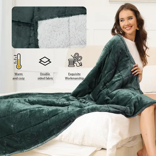 Miniatura 5 de Alomidds Manta con Peso para Adultos, Tamaño Twin 12 lbs Mantas con Peso, Manta Pesada con Forro Polar Suave y Brillante Reversible y Sherpa Cálido
