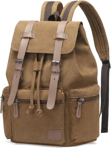 Miniatura 9 de DTGN Mochila de lona vintage para hombres y mujeres, mochila casual duradera con acento de cuero, se adapta a la universidad, trabajo, viajes y al