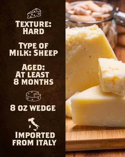 Miniatura 3 de Cuña italiana importada de Pecorino Romano – 8 oz de queso de oveja puro cortado a mano envejecido durante 8 meses – Afilado, picante y picante
