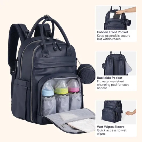 Miniatura 29 de BabbleRoo - Mochila para pañales - Bolso de viaje con artículos esenciales para bebés - Mochila multifunción resistente al agua, bolso de viaje