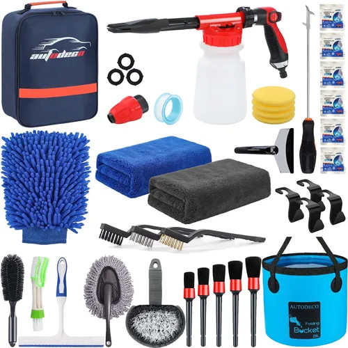 Miniatura 12 de Kit de limpieza y detalle para lavado de autos de 33 piezas con pistola de espuma, cepillo, manopla grande de lavado, toallas, suministro completo