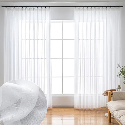 Miniatura 13 de Cortinas plisadas negras traslúcidas de 84 pulgadas de largo, 2 paneles para dormitorio, lino texturizado, ganchos transparentes para pista