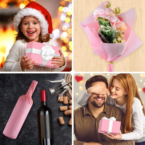 Miniatura 7 de NEBURORA Papel de seda rosa, 60 hojas, 14 x 20 pulgadas, embalaje a granel para envoltura de regalo, manualidades, cumpleaños, bodas, baby showers