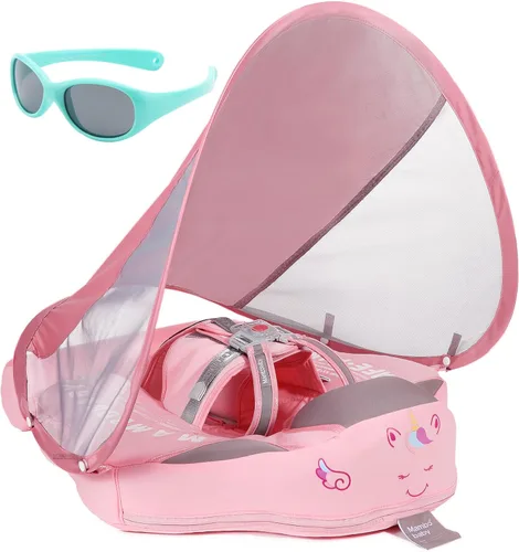 Mambobaby Flotador con Toldo y Cola Nuevo Mejorado Flotador de Piscina No Inflable para Bebé Flotador de Natación Mambo Entrenador de Natación Tela