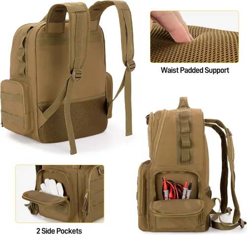 Miniatura 4 de Mochila de herramientas Rexmica para hombres con 3 bolsas de herramientas, bolsa organizadora de almacenamiento de herramientas resistente con Caqui