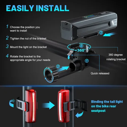 Miniatura 6 de APECYC Bike Lights USB-C Rechargeable Bicycle Front Headlight and Rear Taillight with 4+5 Light Modes, Waterproof Bike Light Set for Night Riding