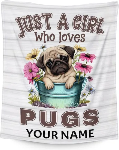 Miniatura 16 de Manta de Pug para regalo, 30 x 40 pulgadas, bonita manta para amantes de los perros, mantas blancas de felpa suave para sofá, oficina
