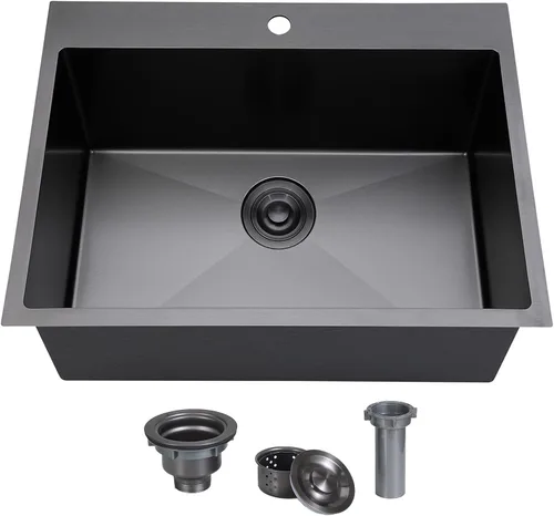 Miniatura 10 de SHACO Fregadero de cocina de 28 pulgadas, fregadero de montaje superior de acero inoxidable T304 de 16 calibre hecho a mano comercial, fregadero