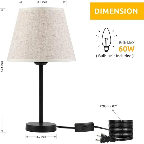 Miniatura 5 de HAITRAL Lámparas de mesita de noche, juego de 2 lámparas de mesita de noche pequeñas con pantalla de tela, lámparas de mesita de noche