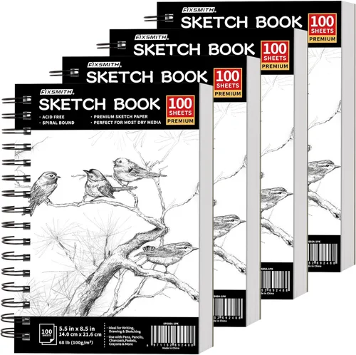 FIXSMITH Cuaderno de bocetos de 5.5 x 8.5 pulgadas, 400 hojas (68 libras/3.53 oz/m²), papel de dibujo sin ácidos, bloc de bocetos de artista Negro